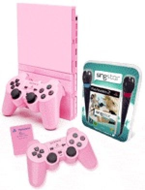Pink PlayStation 2 Console with SingStar Pop Hits box art
