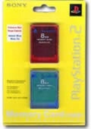 Official PS2 Twin Pack 8mb Memory Cards (Red + Blue) box art
