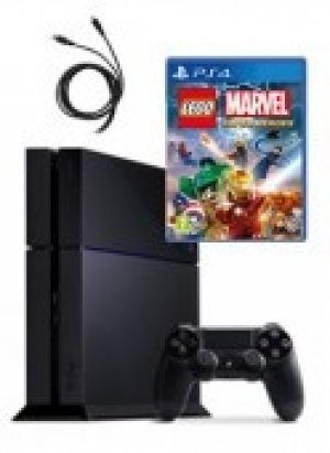 Sony Playstation 4 Console with Lego Marvel Super Heroes & Dual Charge Cable box art