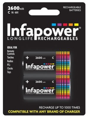 Infapower 2xC Size 2600mAh Rechargeable Batteries box art