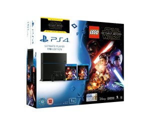 PS4 1tb Black Console + Lego Star Wars The Force Awakens + Blu Ray Movie box art