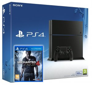 Playstation 4 Console 500GB Black with Uncharted 4 box art