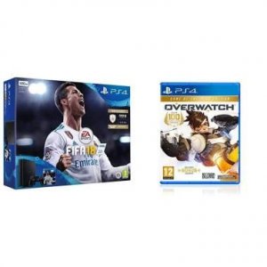 Playstation 4 500GB Console + EA FIFA 18 + Overwatch GOTY Bundle box art