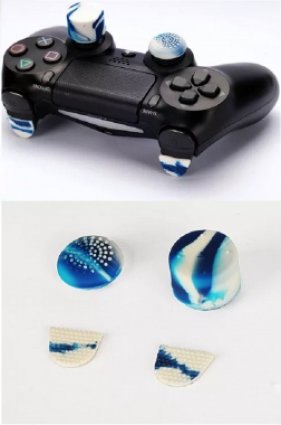 Geoteck PS4 Pro Shooter Controller Analogue Stick Grips Blue White Pattern box art